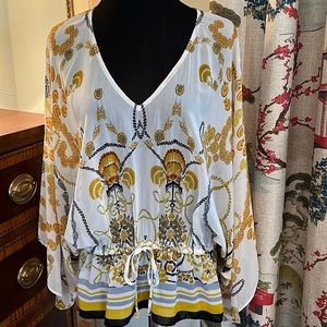 CABI Sheer Top with Dolman Sleeves and Tie Waist Size M